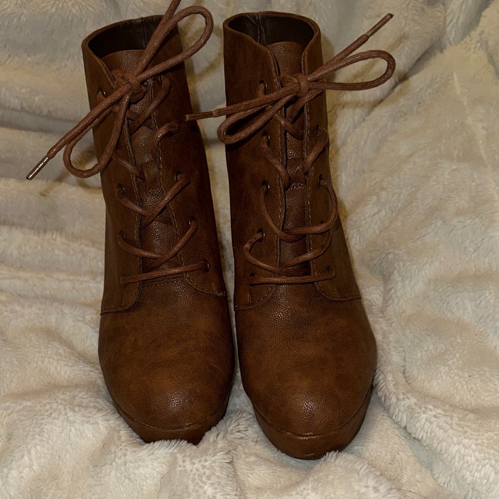 Brown Lace-Up Ankle Boots